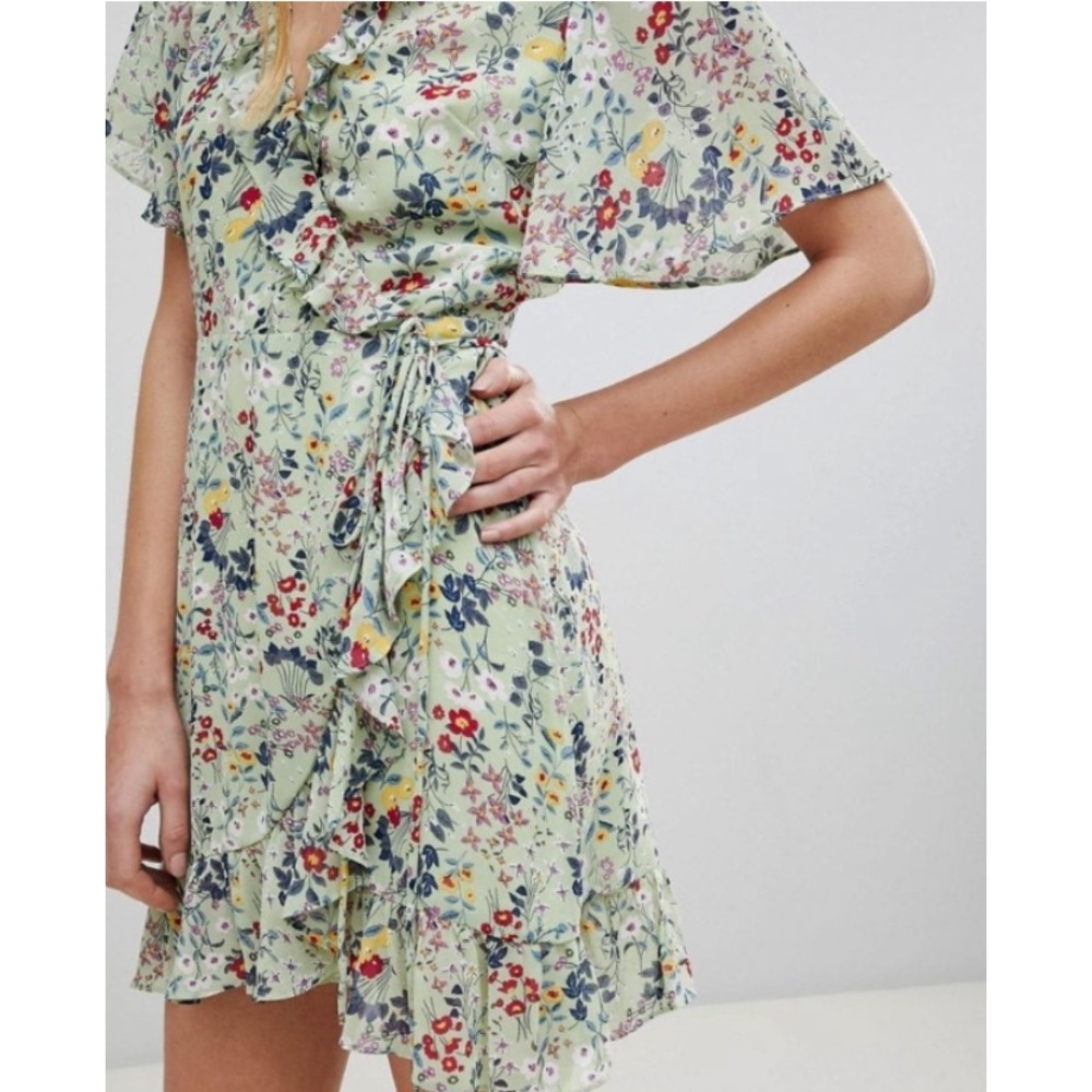 Glamorous Mint Floral Wrap Dress